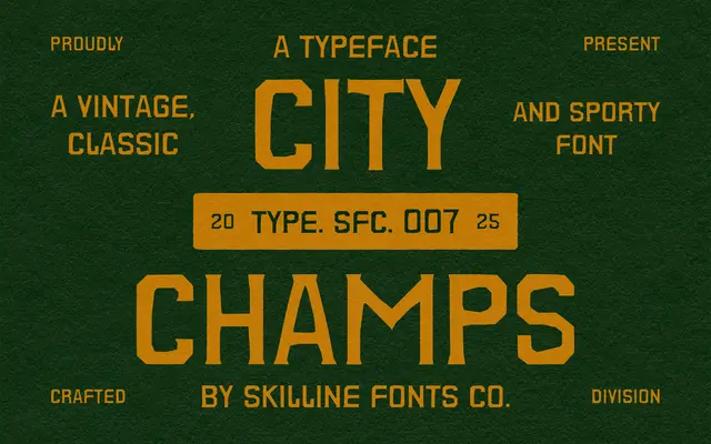 SFC City Champs specimen from Skilline Fonts Co.