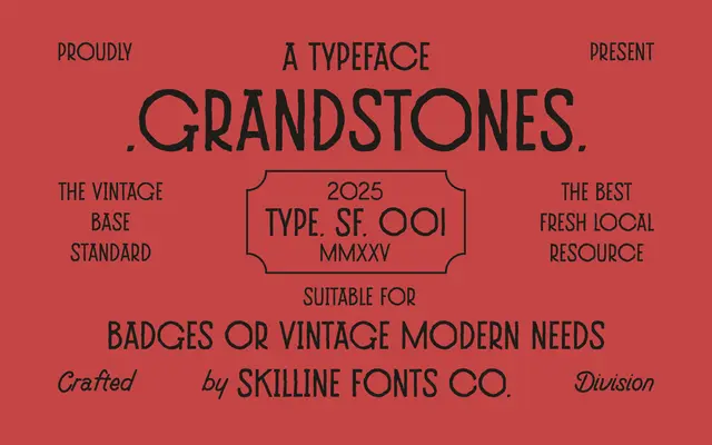SFC Grandstones specimen from Skilline Fonts Co.
