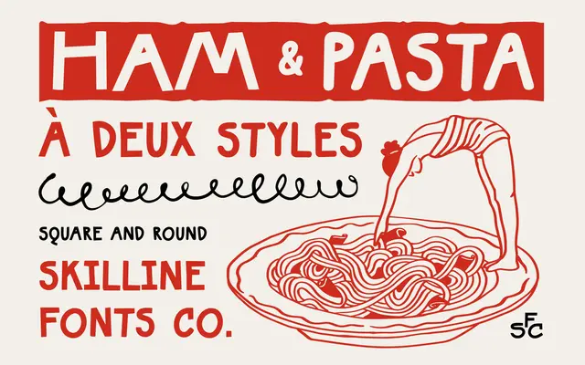 SFC Ham & Pasta specimen from Skilline Fonts Co.