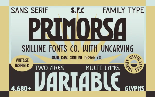 SFC Primorsa specimen from Skilline Fonts Co.