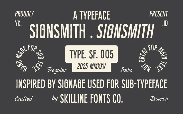 SFC Signsmith specimen from Skilline Fonts Co.