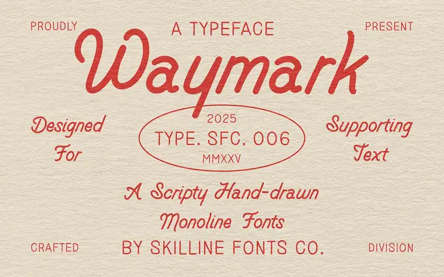 SFC Waymark specimen from Skilline Fonts Co.