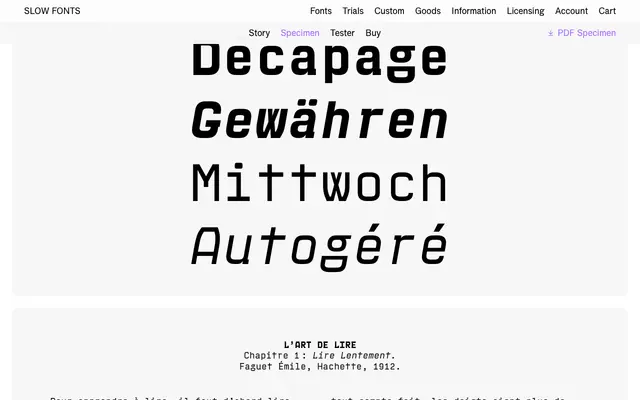 Werkzeug Mono specimen from Slow Fonts