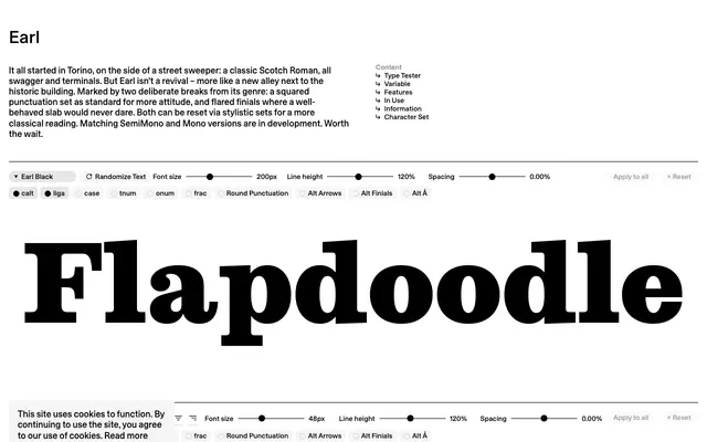 Earl specimen from Smuss Type Kiosk