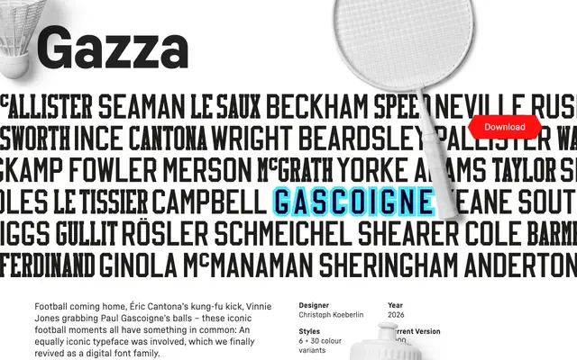 Gazza specimen from Sportsfonts