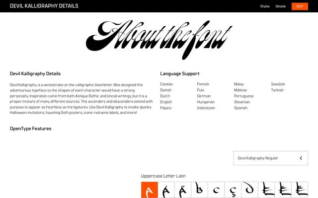 Devil Kalligraphy specimen from Spoviero Type