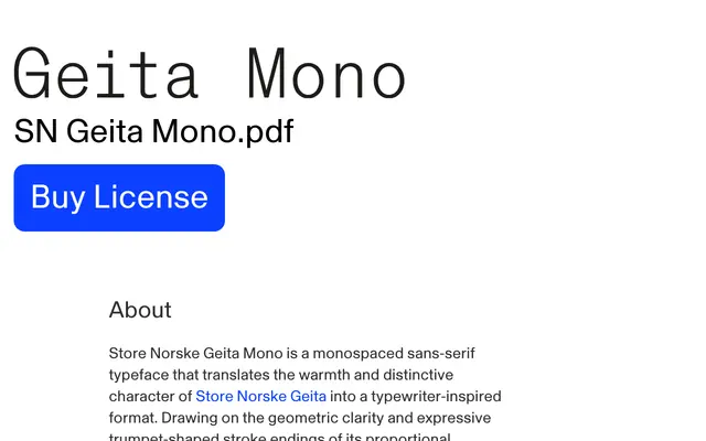Store Norske Geita Mono specimen from Store Norske Skriftkompani