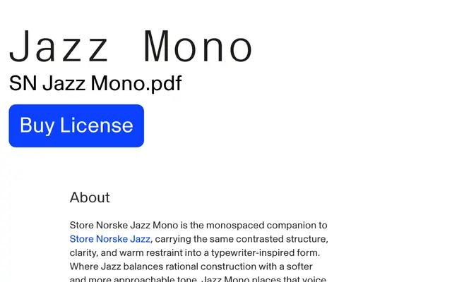 Store Norske Jazz Mono specimen from Store Norske Skriftkompani