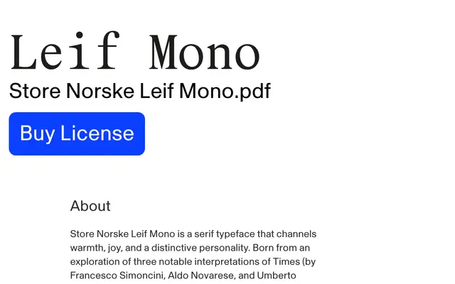 Store Norske Leif Mono specimen from Store Norske Skriftkompani