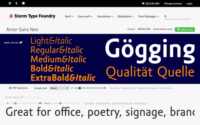 Amor Sans Neo specimen from Storm Type Foundry