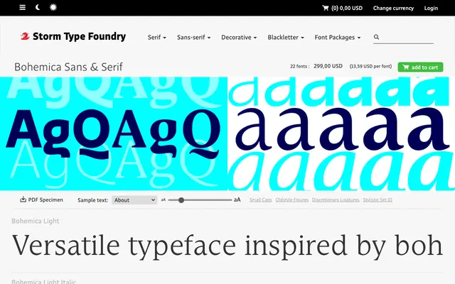 Bohemica Sans & Serif specimen from Storm Type Foundry