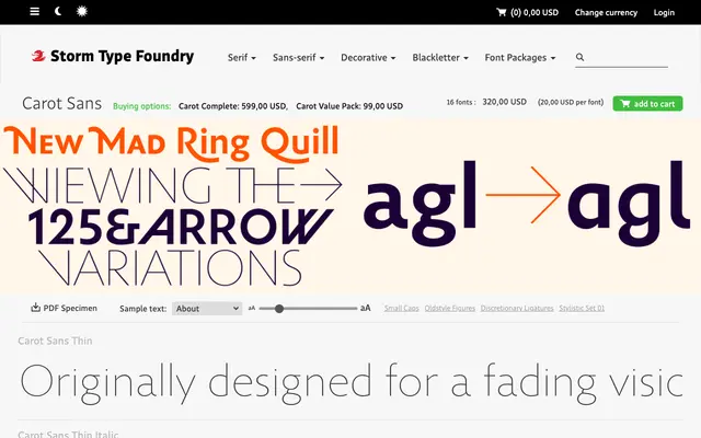 Carot Sans specimen from Storm Type Foundry