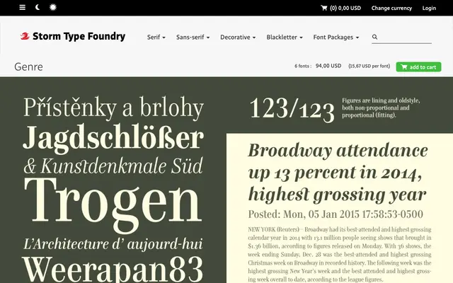 Genre specimen from Storm Type Foundry