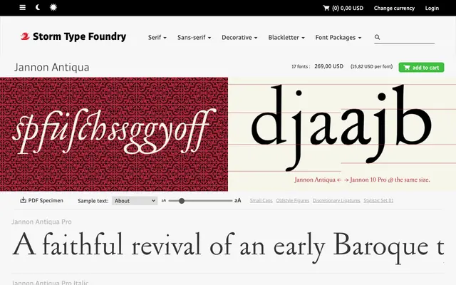 Jannon Antiqua specimen from Storm Type Foundry