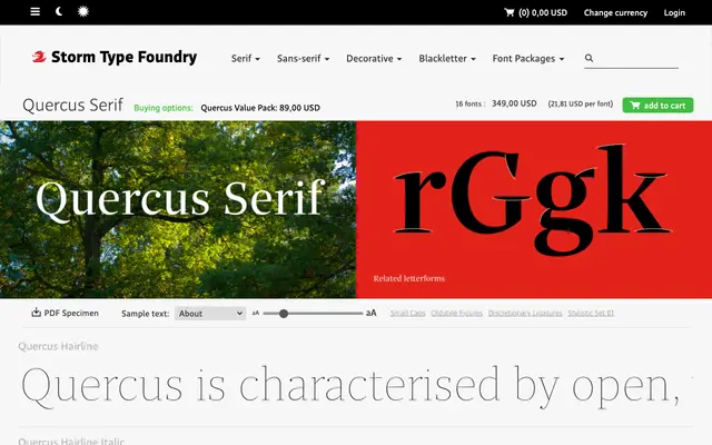 Quercus Serif specimen from Storm Type Foundry