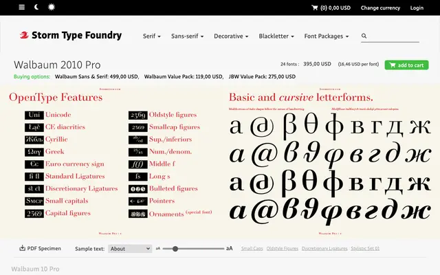 Walbaum 2010 Pro specimen from Storm Type Foundry