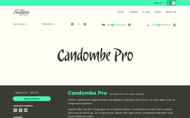 Candombe Pro specimen from Sudtipos