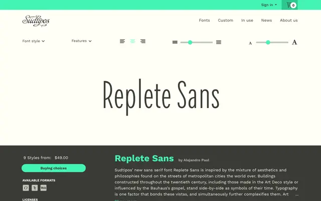 Replete Sans specimen from Sudtipos