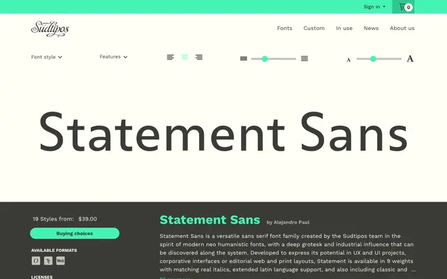 Statement Sans specimen from Sudtipos