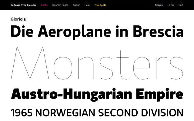 Gloriola specimen from Suitcase Type Foundry