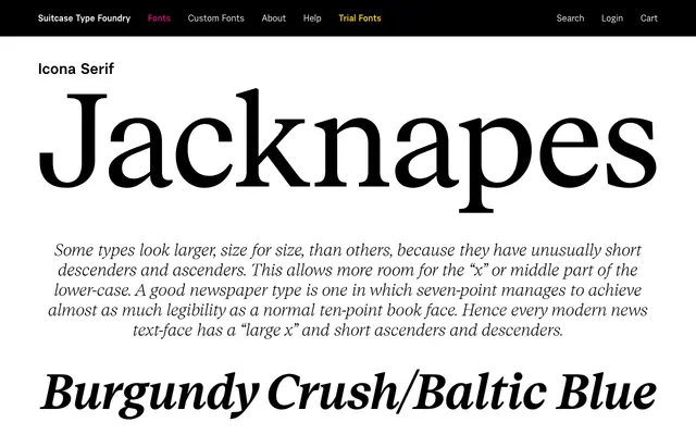 Icona Serif specimen from Suitcase Type Foundry