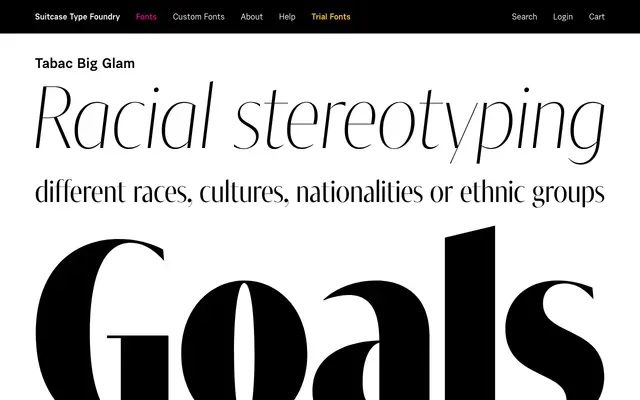 Tabac Big Glam specimen from Suitcase Type Foundry