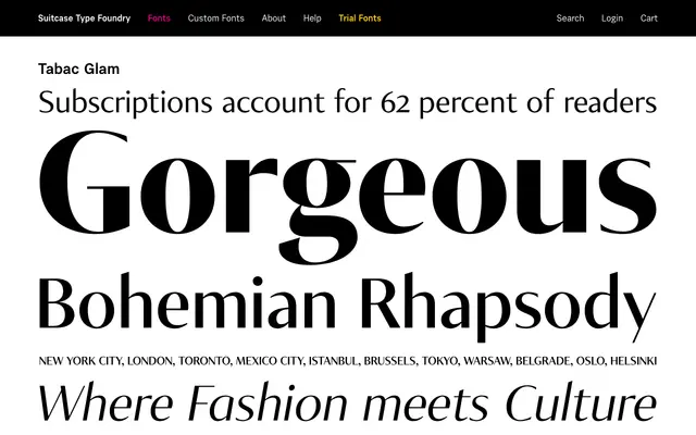 Tabac Glam specimen from Suitcase Type Foundry