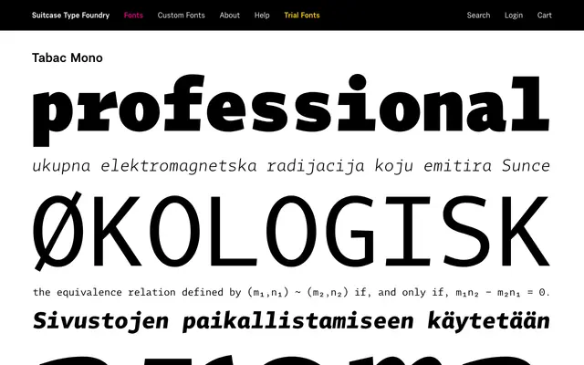 Tabac Mono specimen from Suitcase Type Foundry