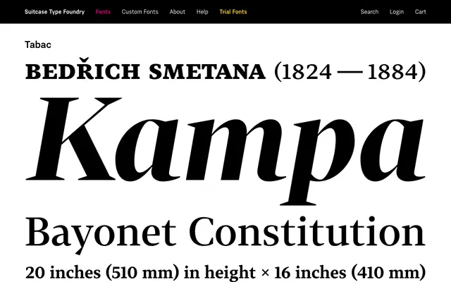 Tabac specimen from Suitcase Type Foundry