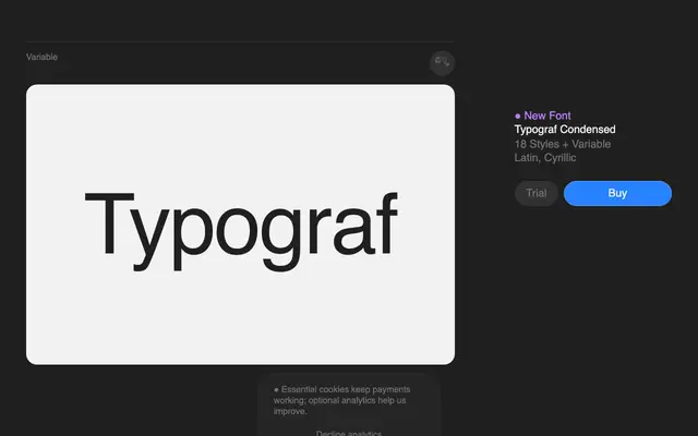 Typograf Condensed specimen from Superior Type