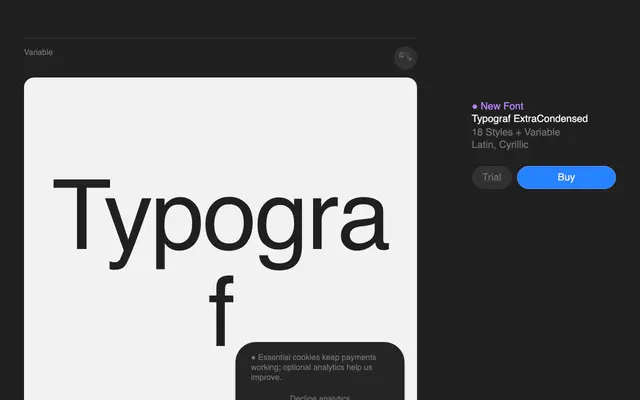 Typograf ExtraCondensed specimen from Superior Type
