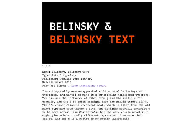 Belinsky specimen from Tabular Type Foundry
