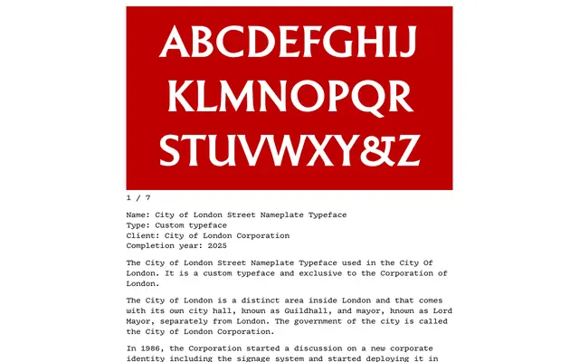 City of London Street Nameplate Typeface specimen from Tabular Type Foundry