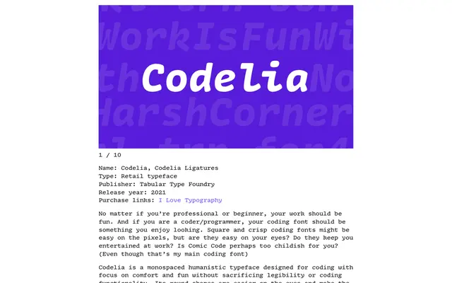 Codelia specimen from Tabular Type Foundry