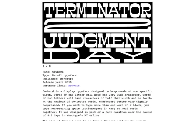 Cowhand specimen from Tabular Type Foundry