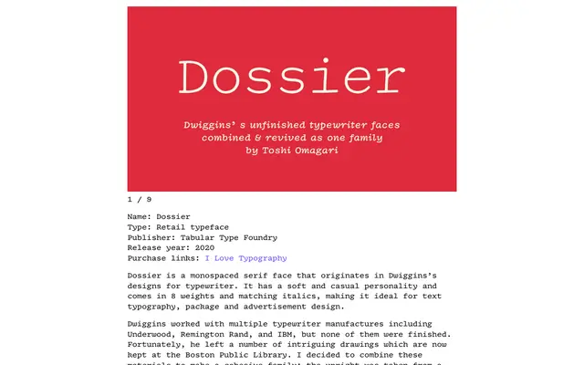 Dossier specimen from Tabular Type Foundry