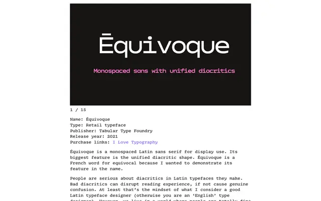 Équivoque specimen from Tabular Type Foundry