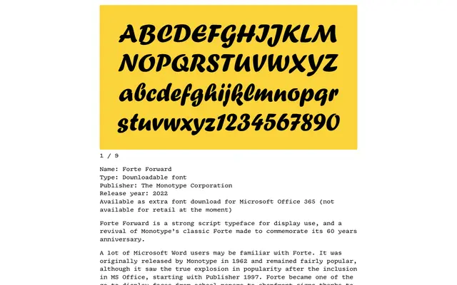 Forte Forward specimen from Tabular Type Foundry