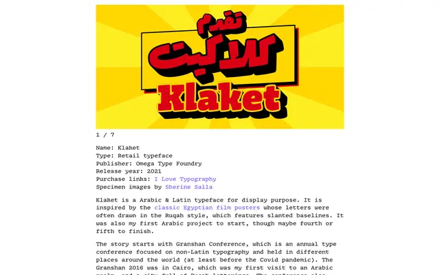 Klaket specimen from Tabular Type Foundry