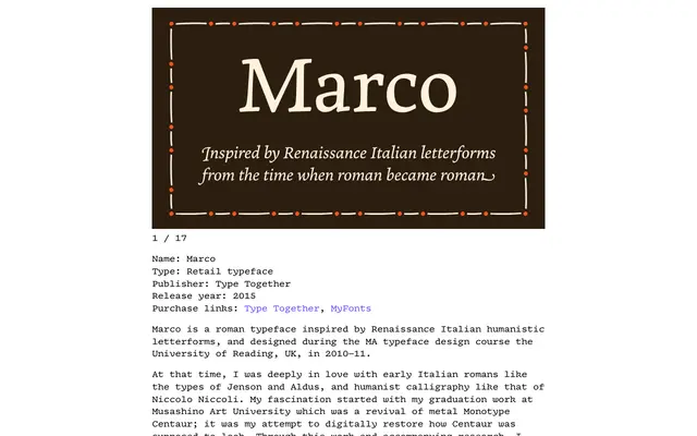 Marco specimen from Tabular Type Foundry