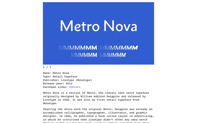 Metro Nova specimen from Tabular Type Foundry