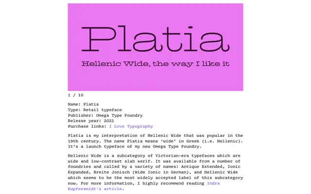 Platia specimen from Tabular Type Foundry