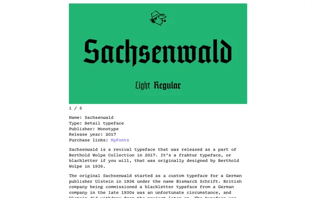 Sachsenwald specimen from Tabular Type Foundry