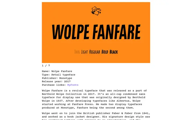 Wolpe Fanfare specimen from Tabular Type Foundry