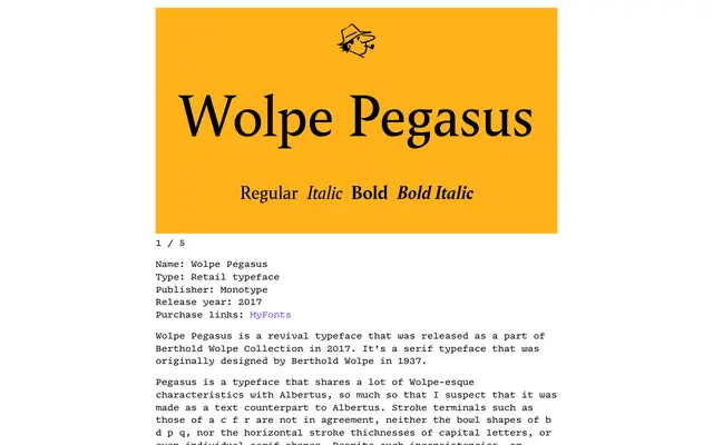Wolpe Pegasus specimen from Tabular Type Foundry