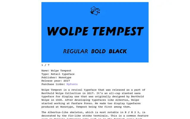 Wolpe Tempest specimen from Tabular Type Foundry