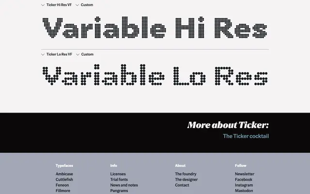 Ticker specimen from Teeline Fonts
