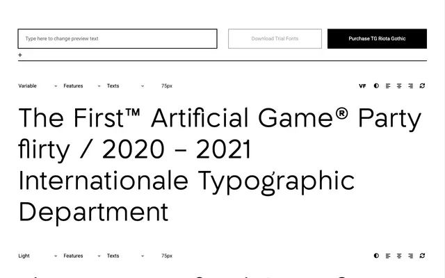 TG Riota Gothic specimen from Tegamitype