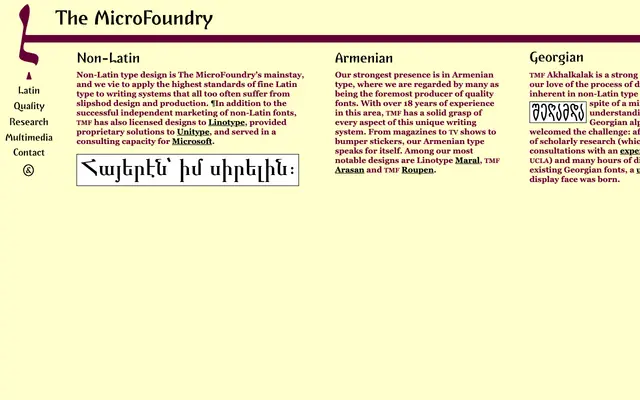 Non-Latin Typefaces specimen from The MicroFoundry