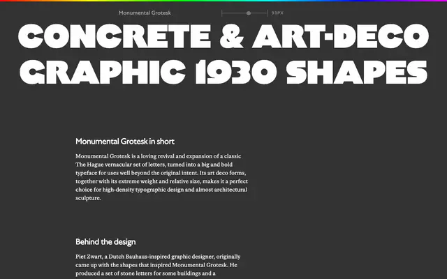 Monumental Grotesk specimen from Tiny Type Co.
